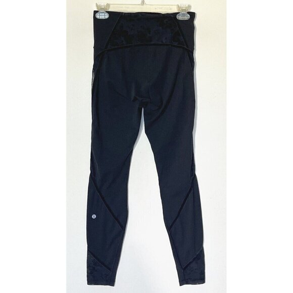 Lululemon Wunder Under Black Scatter Floral Velvet Lace Flocked Leggings - Picture 1 of 13